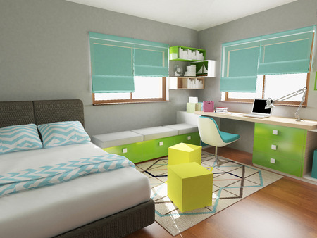 modern colorful children bedroom, 3d renderの写真素材