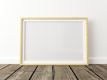 Poster Mockup on White wall, 3d Renderの写真素材
