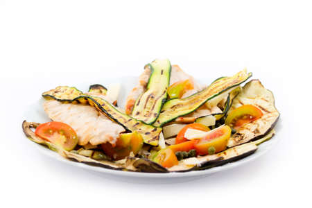 zucchini and grilled chicken with tomatoes, olive oil and parmesanの写真素材