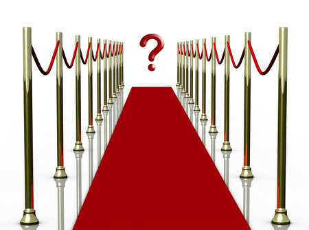red carpet with golden poles and questionの写真素材