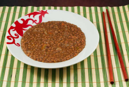 lentil sauce with carrots, celery and spicesの写真素材
