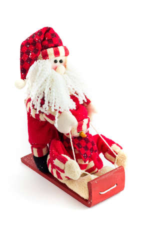 Santa Claus in sleigh with snowman on a white backgroundの写真素材