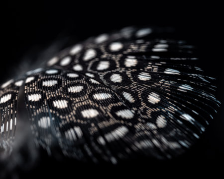 Fragment of a bird's feather on a black background close-up