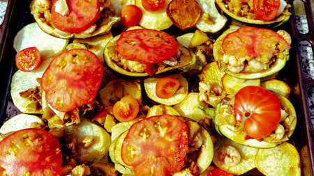 eggplant stuffed with prawns and hamの写真素材