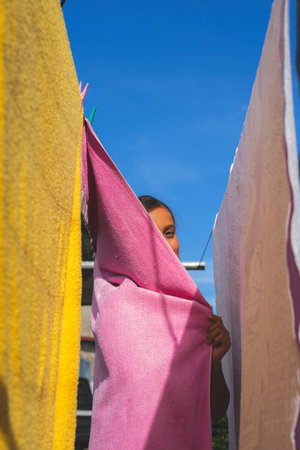 girl and towelsの写真素材