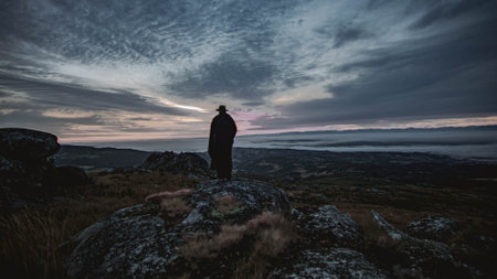 Man with hat and capeの写真素材