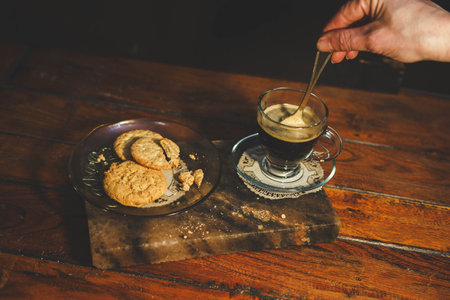 Snack with coffee and biscuitsの写真素材