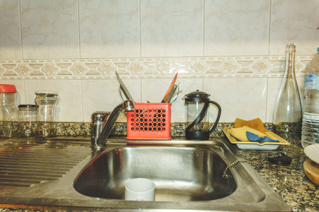 Sink with dishesの写真素材
