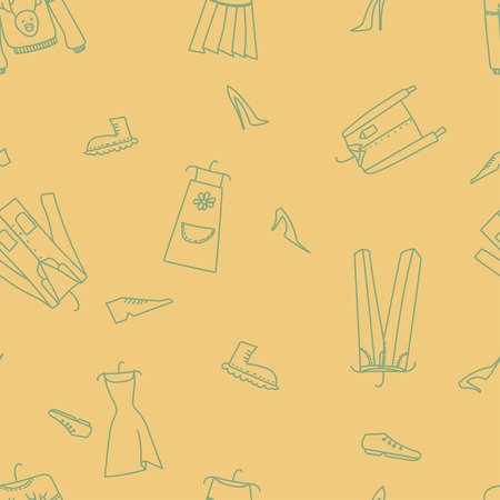 Hand drawn seamless vector pattern with clothes for textile, ceramics, fabric, print, cards, wrappingのイラスト素材