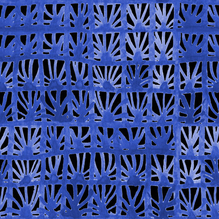 Blue weave grid watercolor seamless pattern. Japanese traditional ornament indigo shibori pattern. Textile, fabric, print, ceramics, kraft, wrapping, cardsの写真素材