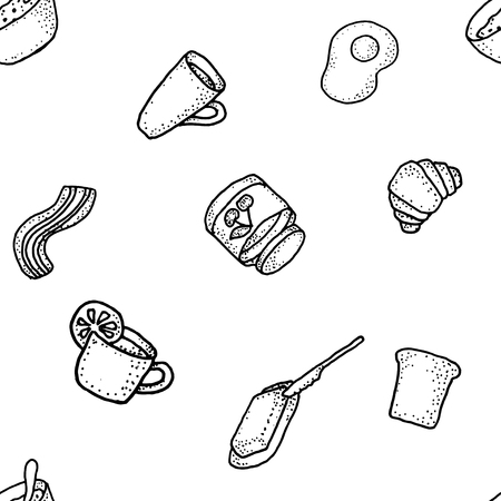 Seabless vector pattern with breakfast for wrapping, craft, textileの写真素材