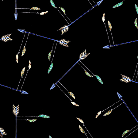 Watercolour Native american right chaos arrow seamless pattern on black for print, cards, pictures, fabric, textileの写真素材