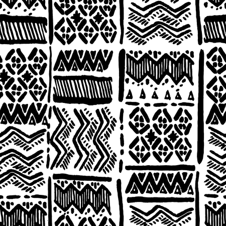 Seamless vector hand-drawn ethnic black and white ornate for fabric, textile, ceramic, craft, wrappingの写真素材