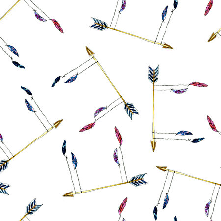 Watercolour Native american right arrow seamless pattern for print, cards, pictures, fabric, textileの写真素材