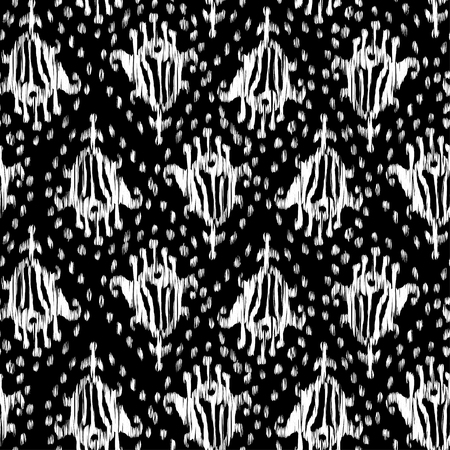 Ikat seamless bohemian ethnic white and black vector pattern in watercolour style. Watercolor ikat oriental ornaments for fabric, textile, wrappingの写真素材