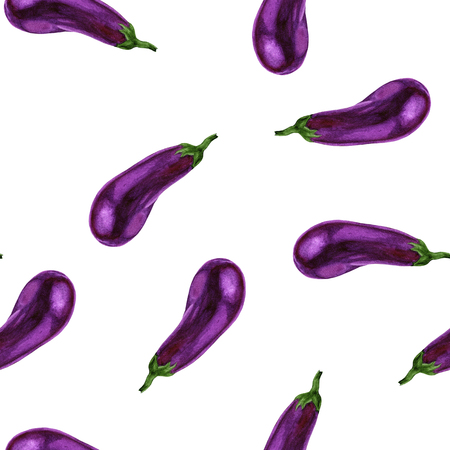 Realistic eggplant watercolour natural seamless pattern for wrapping, craft, textile, brandingの写真素材