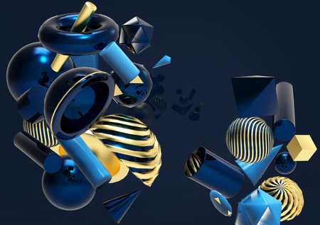 levitating geometric shapes composition. Abstract background, 3d rendering. Wallpaper or poster...