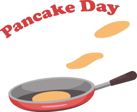 Fried pancakes in a frying pan. Beautiful design for the holiday Pancake Day. Homemade food, diy concept.Vector illustration.のイラスト素材