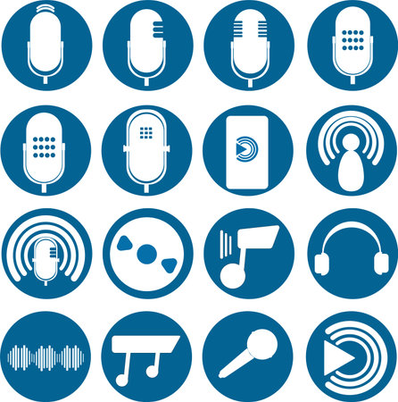 Collection of podcasting icons, modern and retro devices. Nice design, vector illustration for Podcast Day and Radio day.のイラスト素材