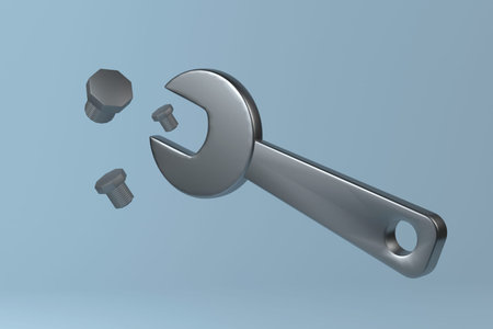 wrench and bolts 3d rendering