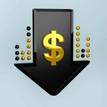3d render of falling dollar, down arrowの写真素材