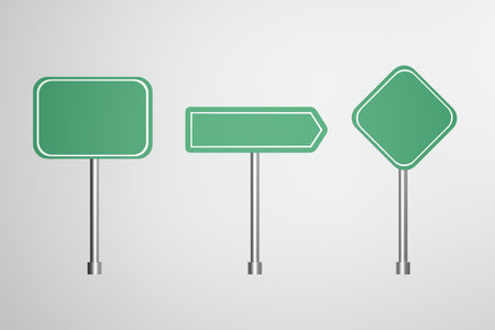 Set of green blank road signs. 3d illustrationの写真素材
