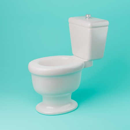 porcelain white clean toilet bowl on a blue background. 3d illustrationの写真素材