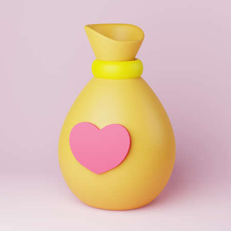 3d icon - a bag of money and a heart for charity. 3d illustrationの写真素材