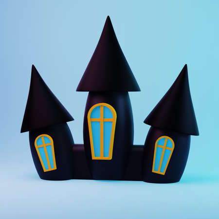 3d render of a black castle pumpkin for halloweenの写真素材