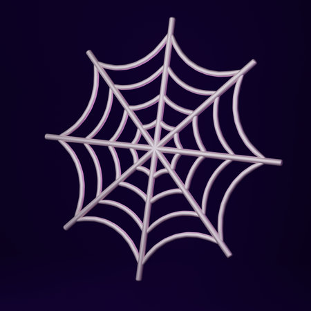 Cartoon round spider web on dark background, 3d illustrationの写真素材