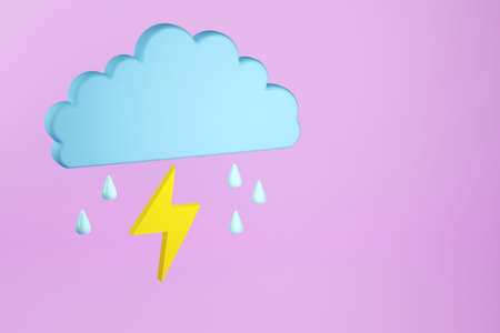 Cloud with lightning and rain drops icon, 3d illustrationの写真素材