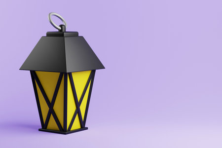Iron vintage realistic glowing street lamp, 3d render illustrationの写真素材