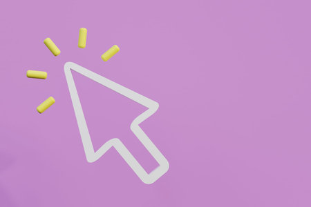 Minimal cursor or mouse arrow symbol on pink background, click. 3d render illustrationの写真素材