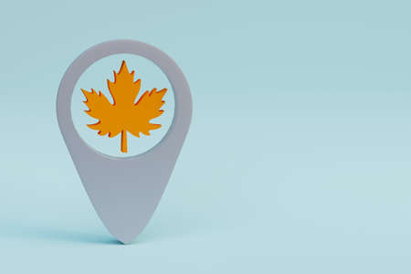 Maple leaf location or geolocation icon, 3d render illustrationの写真素材