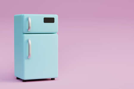 blue refrigerator with metal handles on a pink background, 3d render illustrationの写真素材