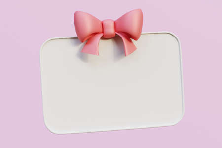 Gift card with pink bow and ribbon, 3d render illustrationの写真素材
