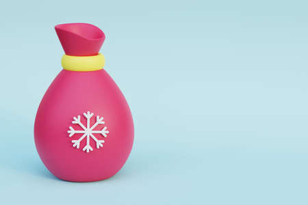 3d icon - red bag with snowflake, money and gifts for new year and christmas, 3d render illustrationの写真素材