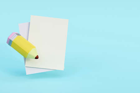 Yellow pencil and white sheets 3d renderの写真素材