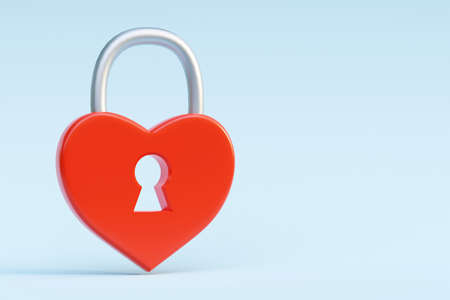 Heart shaped lock with keyhole. Valentine's Day love concept. 3D renderの写真素材