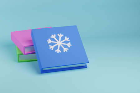 Stack of books with snowflake on the cover, 3d render illustrationの写真素材
