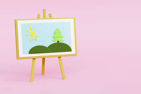 Easel for painting paintings and landscapes. 3D renderingの写真素材