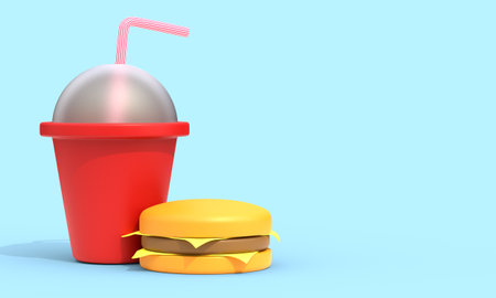 Realistic burger and cola for fast food. 3d renderingの写真素材