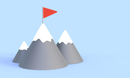 Flag on the mountain 3d illustration. success illustration. Goal achievement. business concept. Winning of competition or triumph design.の写真素材