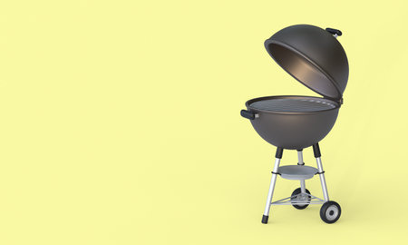 Barbecue grill outdoor realistic set. Metal cooking equipment, outdoor tool. 3d illustrationの写真素材