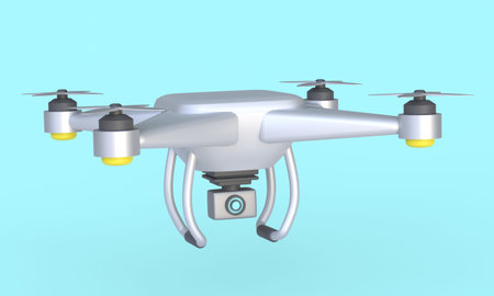 Drone with a camera. Quadcopter with camera. 3d illustration