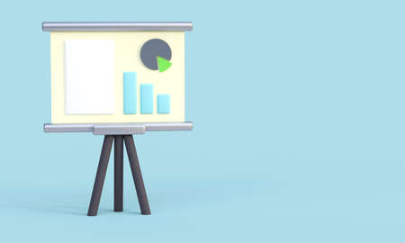 3d flipchart icon with chart or pie chart, graphs, data, diagram, infographics. Business presentation on the board.の写真素材