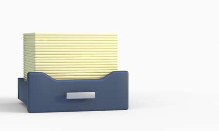 Stack of papers in a drawer 3d illustrationの写真素材