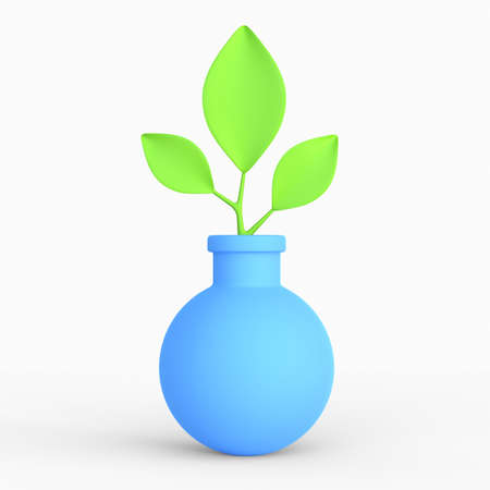 Green evergreen sprout in a glass flask 3d illustrationの写真素材