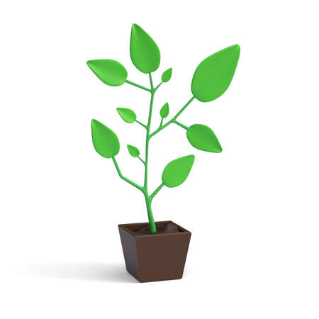 Realistic seedling growing in soil. Small green sprout with green leaves. 3d renderingの写真素材