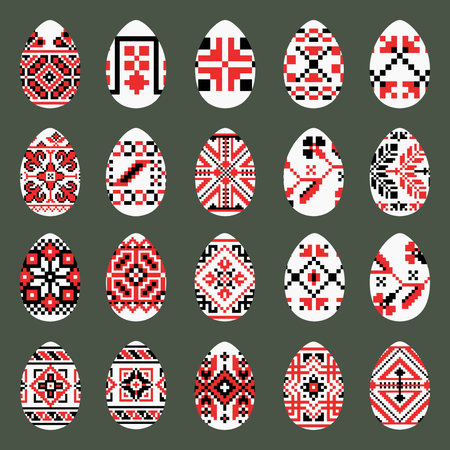 Set easter egg in traditional ukrainian embroidery styleのイラスト素材